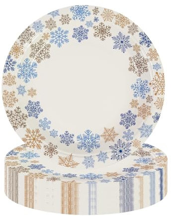 50Stück Schneeflocke Pappteller, 18cm Einweg Winter Xmas Schneeflocke Platter Heavy Duty Tablett Weihnachten Party Dekoration für Kinder Gathering Karneval Küche Geschirr Dekor Für 50 Personen