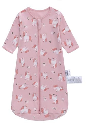 Baby Sleeping Bag 100% Cotton 0.5 TOG Long Sleeves Wearable Blanket Various Sizes Sleeping Sack for Newborn Boys Girls Infant Toddlers Baby 6-12 Months - Pink Pony