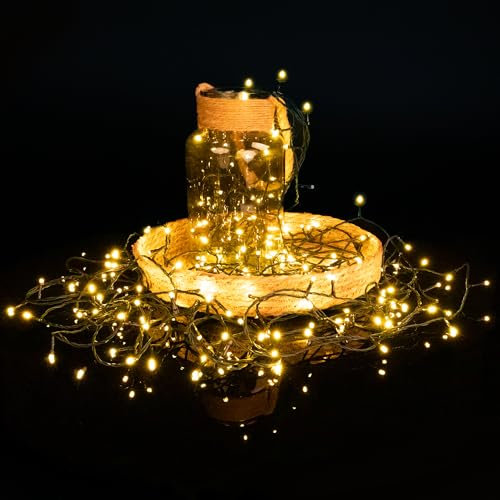 Idena 31805 - LED Lichterkette mit 200 LEDs in Ultra Warmweiß, für Außen & Innen, TÜV und GS geprüft, mit 8 Stunden Timer & Transformator, ca. 29,9 m lang, als Party Deko, Weihnachtsdeko