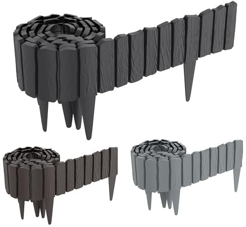 FIVMEN Bordure de pelouse en plastique - 2,3 m - Aspect bois - Avec broches de 10 cm - Imitation grain du bois - Pour jardin - Anthracite