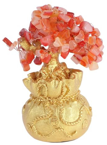 Warmhm Geldbaumschmuck für den einzug glucksbringer geldbörsen Reichtum Münzen Goldener Geldbaum kunstpflanze künstliche Pflanzen Geldbaum-Desktop-Ornament Baumdekoration rot