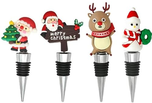 Dusenly 4pcs Christmas Wine Stopper Xmas Wine Stoppers Set Decorative Wine Corks Beverage Bottle Stopper for Christmas Holiday Supplies