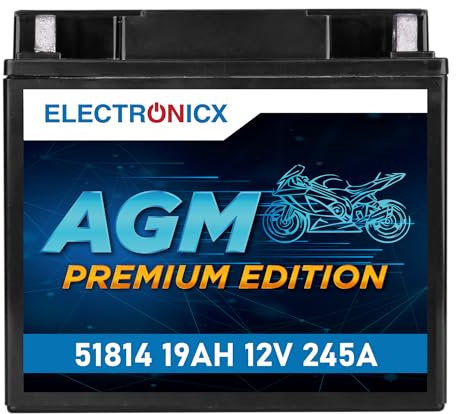 Electronicx AGM-Motorradbatterie 12V 19Ah 245A – Wartungsfrei, Hohe Startleistung, Erschütterungsfest – Ersetzt 51814, 51913, YT19BL, YT19BL-BS – komptibel mit BMW R-Serie, K-Modelle, Quads & ATVs