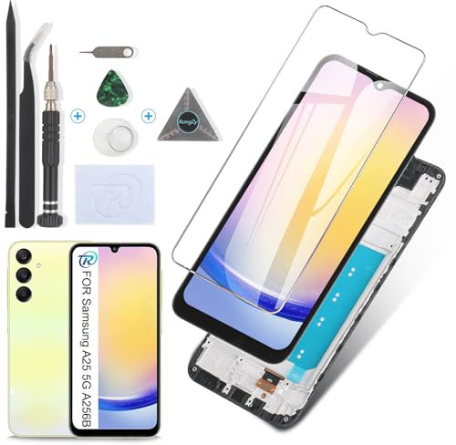 RongZy Écran Tactile LCD Compatible avec Samsung Galaxy A25 5G De Remplacement LCD Tactile Vitre pour Samsung Galaxy A25 A256B avec Kit D'outils de Réparation(6.5,Noir avec Cadre)