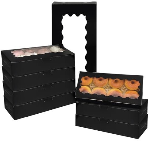 Gcardist 6 Packs Black Cookie Box with Window 30.5x14x6.4cm Two Uses Pastry Biscuit Bakery Box For Packaging