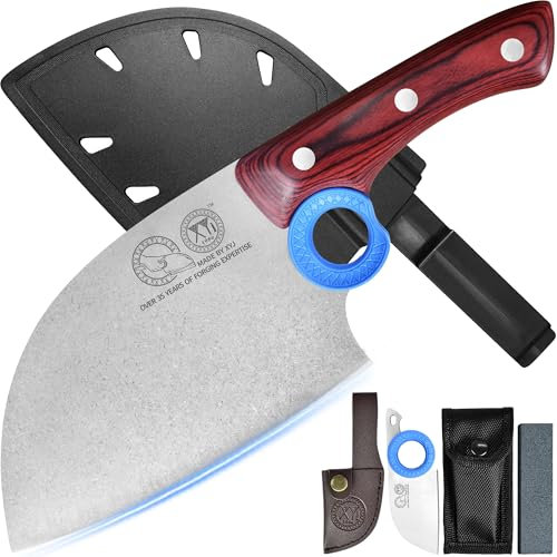 XYJ Authentic Since 1986,Cuchillo de carnicero serbio con estuche,Cuchillo de cocina de chef vegetal,Mango de madera con estuche,para acampar al aire libre