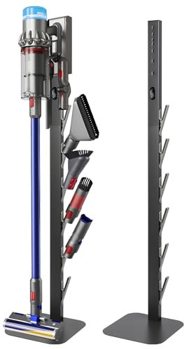 Vacuum Stand Holder for Dyson Gen5 V8 V15 V12 V11 V10 V7 V6, Metal Floor Docking Station with Built-in Cord Management, Storage Bracket Organizer with 6 Hooks for Cordless Vacuum Cleaner & Accessories