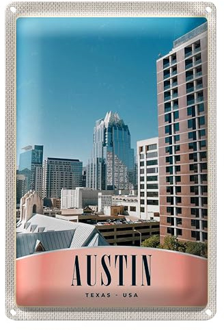 Austin Skyline Blechschild | Texas USA | Vintage Deko | 20 cm x 30 cm