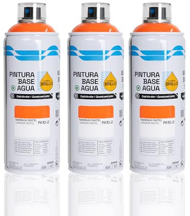 BESCH Pintura en Spray Base Agua 400ml – Ecológica, Sin Olor, para Madera, Plástico, Metal y Cartón – Cobertura Uniforme y Secado Rápido - Naranja Pastel, Pack de 3 unidades
