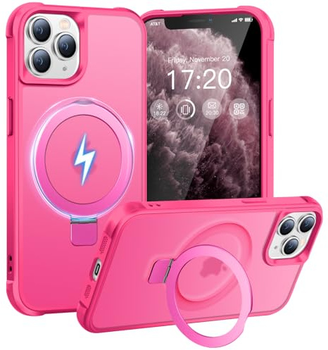 BENTIACC Coque Magnétique pour iPhone 11 Pro Max avec Anneau de Support Invisible, Protection Contre Les Chutes, Les Rayures, Les Traces de Doigts, Mate et Semi-Transparente.(Rose foncé)