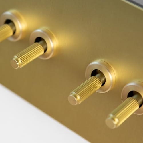 Satin Brass Straight Knurled Switches and Sockets | Screwless Front Plate (4 Gang Switch 146X88)