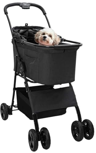 vidaXL Folding Pet Stroller Adjustable Black 81 x 47 x 99 cm Polyester