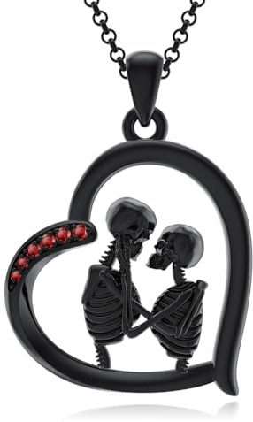 Flpruy Totenkopf Kette mit Herz Fledermaus Anhänger Schwarz Gothic Halskette Vintage Silber 925 Edelsteine Damenkette für Halloween