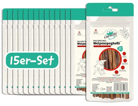 Carnello Welpenspaghetti – Leckerli für kleine Hunde, getreidefreier Hundesnack – Wiederverschließbarer Beutel (15 x 30g)
