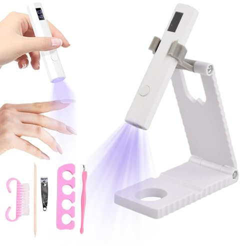 Mini Lampada UV LED Unghie, Portatile con Support Asciugatrice Gel per Asciuga Unghie Piccola Salone, USB Ricaricabile, 20/60 Timer, Torcia Elettrica per unghieGel Sciugatura Rapida Bianco