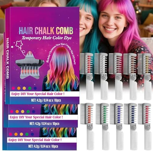 Festliche lustige Haarkreidekämme, waschbare temporäre Haarfarbe für Kinder, Mädchen und Jungen, DIY-Glitzer-Haarkreide-Set für Geburtstagsparty, Cosplay, Geschenk 10 Color 3PCS