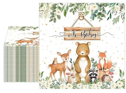 Ovanda 20 Stück Oh Baby Servietten (33 x 33 cm), Babyparty Papierservietten, Safari Servietten, Waldtiere Papierservietten, Dschungel Partygeschirr,Baby Shower Tischdeko,Wild One Geburtstag Dekoration