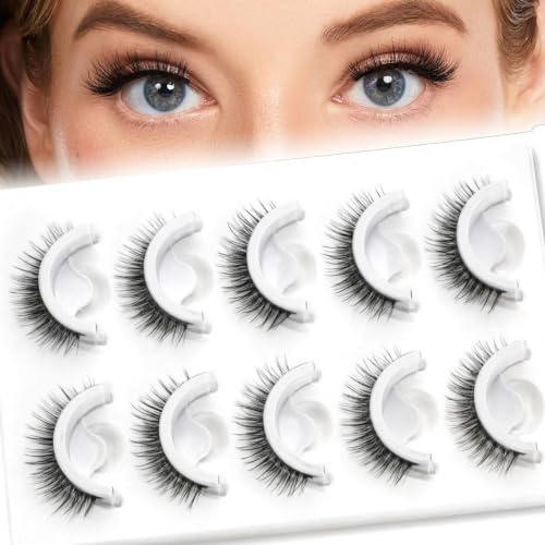 LEBKFT 5 Pairs Pre Glued Eyelashes, Self Adhesive Lashes No Glue Needed Pre Glued Wispy False Lashes Reusable for Natural Look Fine Natural Lashes Beginner-Friendly
