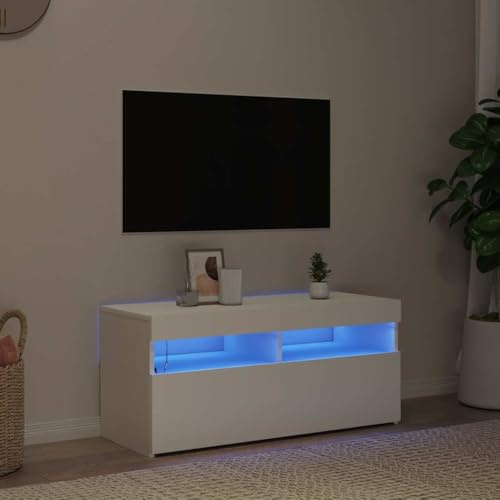 Nqyjm TV-Schrank mit LED-Leuchten Weiß 90x35x40 cm TV Lowboard,Fernsehtisch für Wohnzimmer, Esszimmer, Schlafzimmer Breite 90 cm
