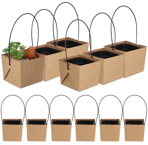 PLAFOPE Set da 12 Vasi per Piante Grasse in Plastica con Sacchetto di Carta Kraft con Fori di Drenaggio e Facili da Trasportare per Decorazioni Casa e Bomboniere