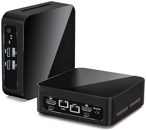 Glovary Mini PC 12th Gen Core i5-1235U Processor (5 Cores 6 Threads, up to 4.4 GHz), DDR5 8GB RAM 128GB SSD, 2 x i226V 2.5GbE LAN Micro Desktop Computer for Home Office, 2HD + 2USB-C 4 Display