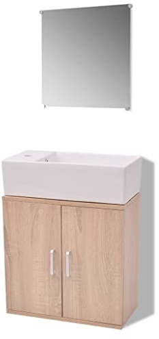 vidaXL Set Completo de Mobiliario de Baño Lavabo Pack de 3 Unidades Color Beige
