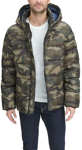 Tommy Hilfiger Herren Klassische Kapuzenjacke (Normale Größen) Daunenjacke für Oberbekleidung, olivgrün, Large Hoch