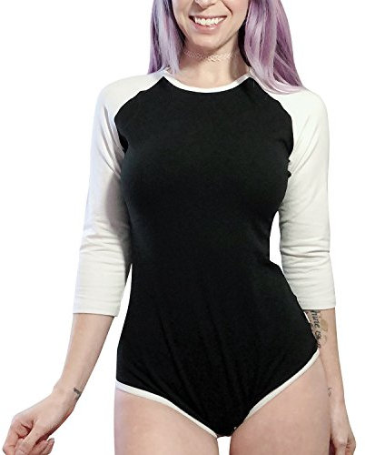 LittleForBig Baumwolle Strampler Onesie Pyjamas Bodysuit -Baseball Raglan Ärmel Schwarz S