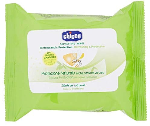 Chicco Salviettine Protettive Monouso per Bambini, Protezione Naturale Dagli Insetti, 20 Pezzi