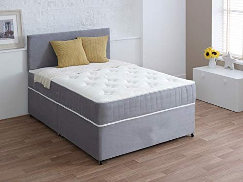 Comfy Deluxe LTD LUXURY SUEDE DIVAN 2FT6 SMALL SINGLE BED SET WITH MATTRESS - HEADBOARD AND AVAILABLE STORAGE DRAWERS (2FT6 0 Drawer, SILVER SUEDE)