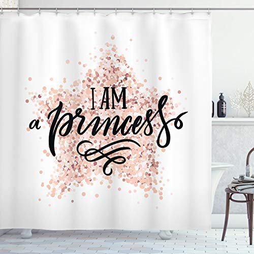 ABAKUHAUS Prinzessin Duschvorhang, Moderne punktierte, Stoffliches Gewebe Badezimmerdekorationsset mit Haken, 175 x 200 cm, Schwarz Weiß und Blush