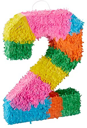 Relaxdays Pinata Geburtstag, Zahl 2, zum Aufhängen, Kinder & Erwachsene, Papier, zum selbst Befüllen, Piñata, bunt