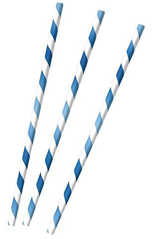 12 Papierstrohhalme hellblau blau gestreift