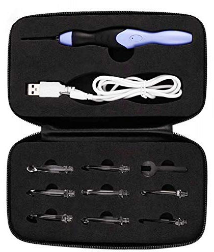 Kireina 9-in-1-Häkelnadel-Set mit LED-Lichtern, Häkelnadeln, Kostüm, mit 9 austauschbaren Köpfen, tragbar, Strickset, Haushalts-Haken