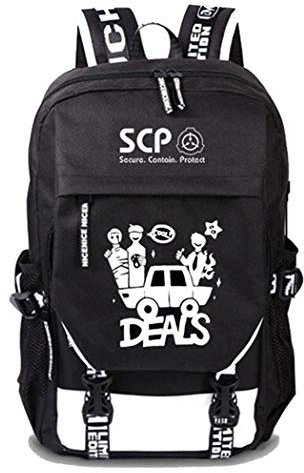 WANHONGYUE SCP Anime Cosplay Rucksack Schultasche Laptop Backpack mit USB-Ladeanschluss Schwarz / 17