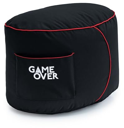 Game Over Video Gaming Bean Bag Foot Stool | Indoor Living Room Leg Rest | Side Pockets for Controllers | Ergonomic Design for the Dedicated Gamer (Fire Rune)