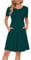 AUSELILY Women's Dresses Short Sleeve Pleated Loose Swing Casual Dress with Pockets Knee Length Dark Green M