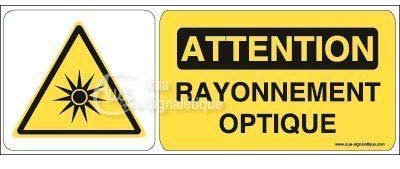 AUA SIGNALETIQUE - Panneau Attention rayonnement Optique - B - 200x75 mm, Vinyl adhésif