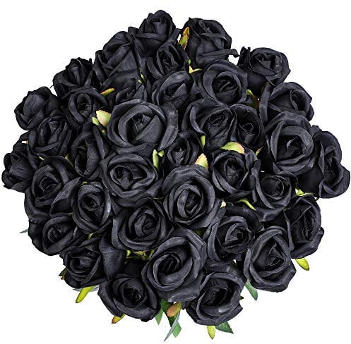 Veryhome 10 Pezzi Fiori Artificiali Rose di Seta Falso Bouquet da Sposa da Sposa per la casa Giardino Partito Decorazioni Floreali (Nero-B, bocciolo di rose)