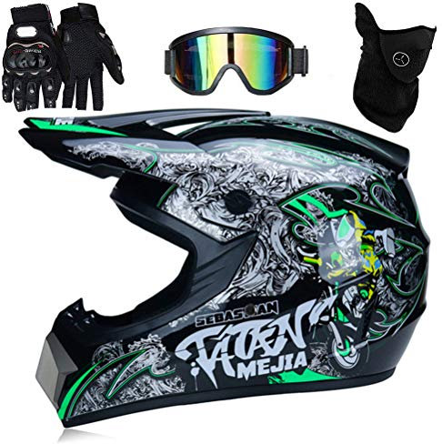 Casco de Motocross Profesional para niños y Adultos, para Motocross, Todoterreno, con Gafas Protectoras, Guantes, Cubierta Facial