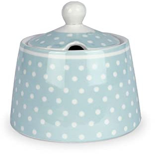 Zuccheriera In Porcellana Rotonda Azzurra Con Pois Bianchi Porta Zucchero Per Cucina Shabby Chic - Isabelle Rose