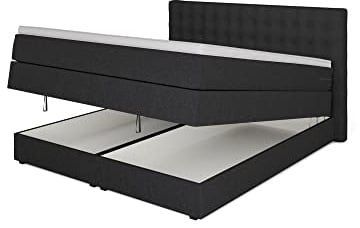 Betten Jumbo King Boxspringbett 180x200 cm mit Bettkasten 7-Zonen TFK Härtegrad H4 und 10cm V2-Topper | Farbe Anthrazit | div. Größen verfügbar