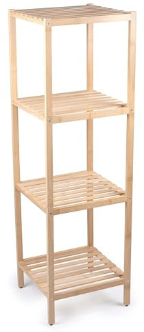 alpina Badregal mit 4 Ablagen - Badezimmerschrank auf Bambus - Badezimmer Regal für Badezimmer, Küchen und Schlafzimmer - 32 X 33 X 108,5 cm - für Handtücher und Toilettenartikel - Holzregal