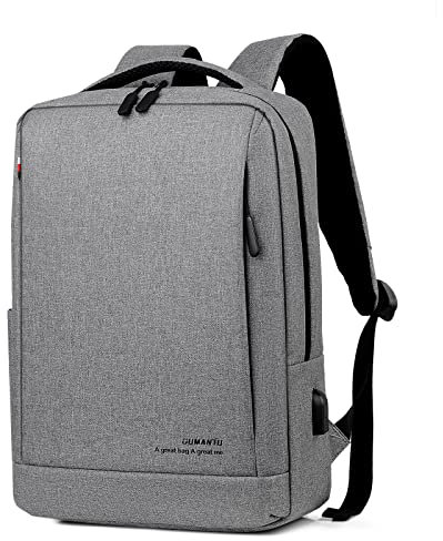 FORRICA Backpack Men Daypack with USB Charging Port 15.6 inch Laptop Back Pack Waterproof Oxford Cloth Boys School Bag Casual Travel Business Work Daypack Light Grey
