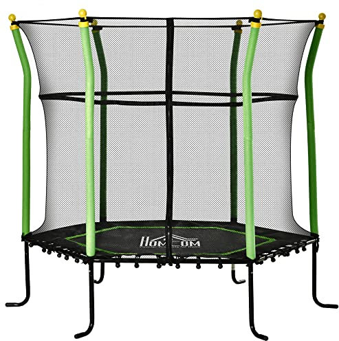 HOMCOM Kinder Trampolin Ø163,5 cm, Indoor Trampolin mit Sicherheitsnetz Randabdeckung Gummiseil, Kindertrampolin bis 50 kg, für Kinder 3-10 Jahre Grün