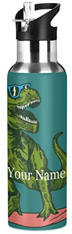 Bouteille d'eau isotherme en acier inoxydable avec large poignée - Motif dinosaure surfer portant des lunettes de soleil