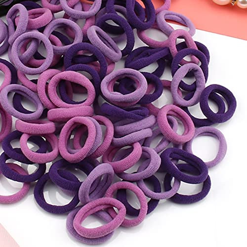 100 Stück Elastisch Haargummis Klein, Baby Haargummis, Soft Baumwolle Mini Haarband, Ohne Metall Haargummis, Pferdeschwanz Inhaber Perfekt für Kinder, Babys, kleine Mädchen, Lila