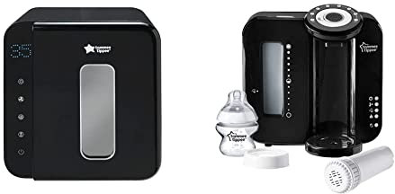 Tommee Tippee UV 3 in 1 Steriliser for Baby Bottles, Kills Bacteria and 99% of Bacteria*, Steam and Water Free, Black & Perfect Prep Machine, Black