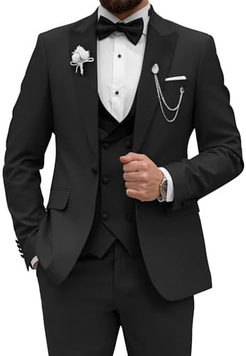 Wangyue Men's Tuxedo Suit 3 Piece Slim Fit Suit for Men Tuxedo for Men Wedding Party Dinner Prom