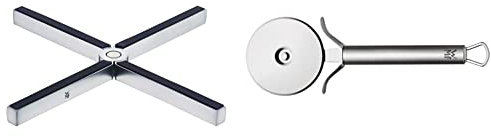 WMF Topfuntersetzer Mister X Cromargan Edelstahl rostfrei mattiert & Pizzaschneider 19,8 cm Profi Plus Cromargan Edelstahl rostfrei teilmattiert spülmaschinengeeignet